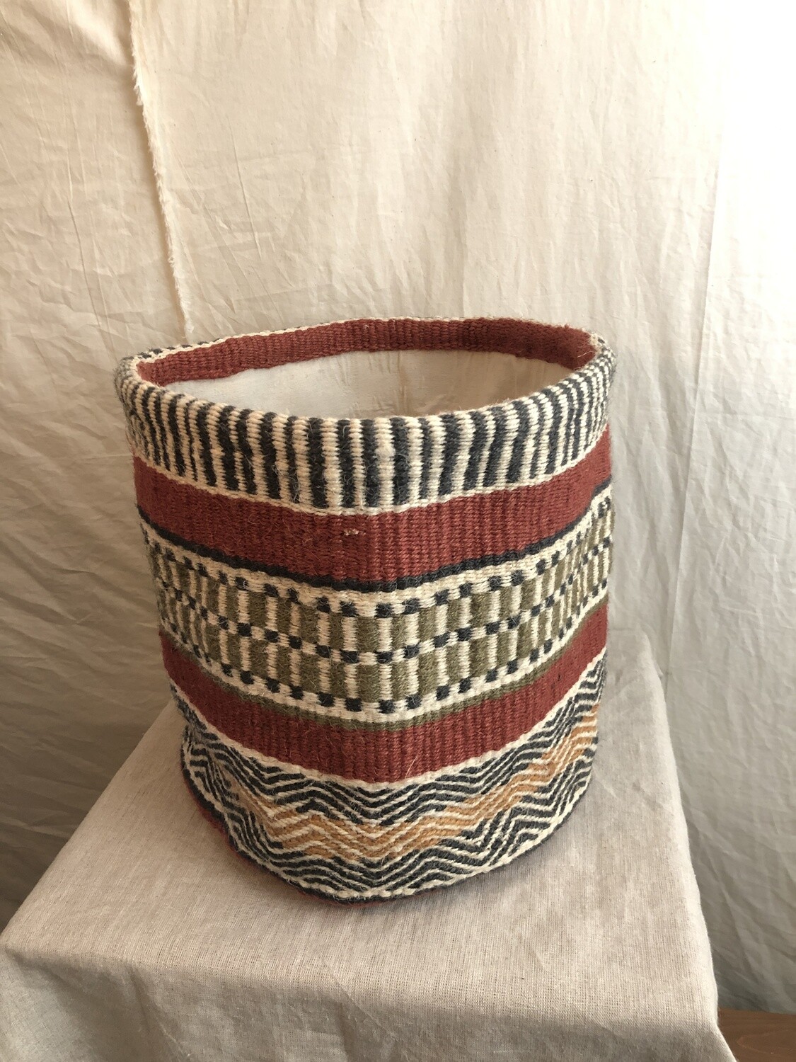 Multi-Color Woven Jute Basket Burgundy