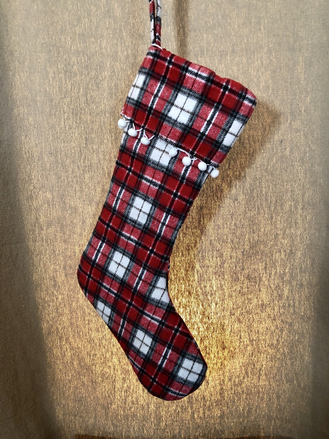 Plaid Pompon Stocking RE/GR 22" Plaid Pompon Stocking RE/GR 22"