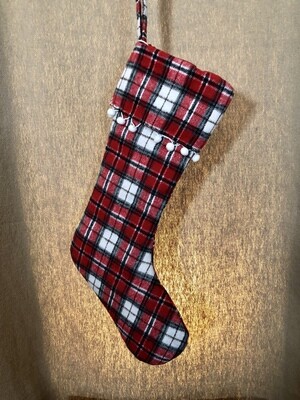 Plaid Pompon Stocking RE/GR 22" Plaid Pompon Stocking RE/GR 22"