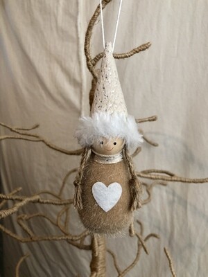 Fuzzy Heart Girl Ornament Tan