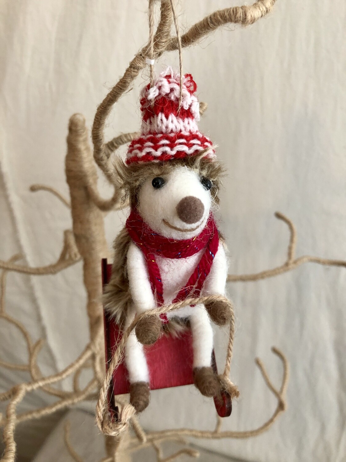 Hedgehog w/Hat on Sled Ornament Hedgehog w/Hat on Sled Ornament