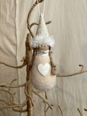 Fuzzy Heart Girl Ornament Cream