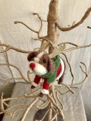 Felt Dog w/Gold Glitter Antlers Ornament
