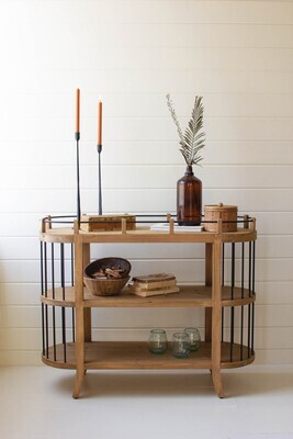 Oval Three-Tiered Wooden Shelving Unit