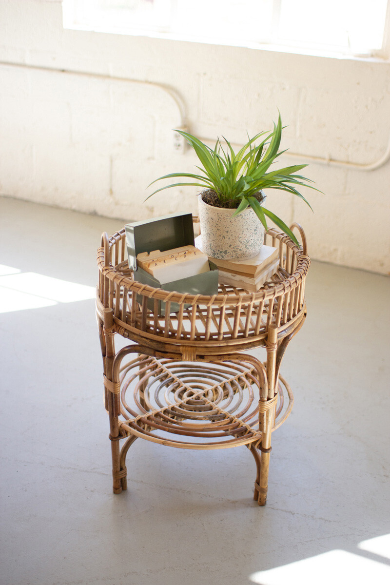 Round Cane Table w/Removeable Tray