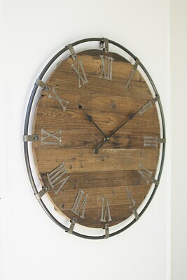Wooden Wall Clock w/Metal Frame