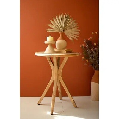 Short Wooden Round Top Accent Table