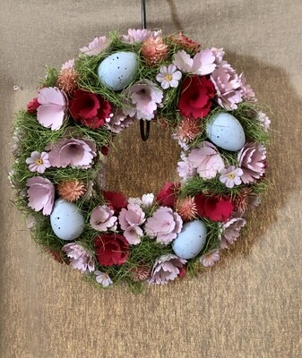 Pink Floral &amp; Egg Wreath