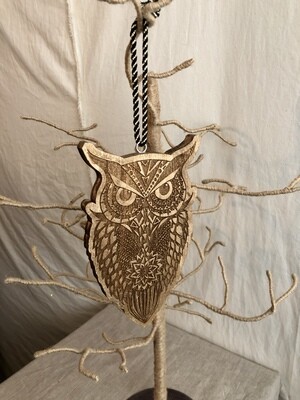 Gold Wood Owl Ornament Lg