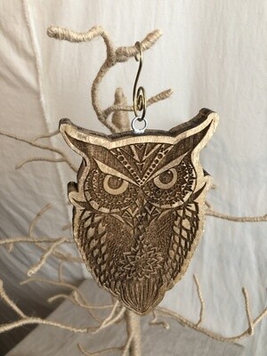 Gold Wood Owl Ornament Sm