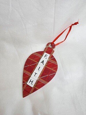 Faith Scrabble Lg Wooden Teardrop Ornament 4&quot;L x 7&quot;H