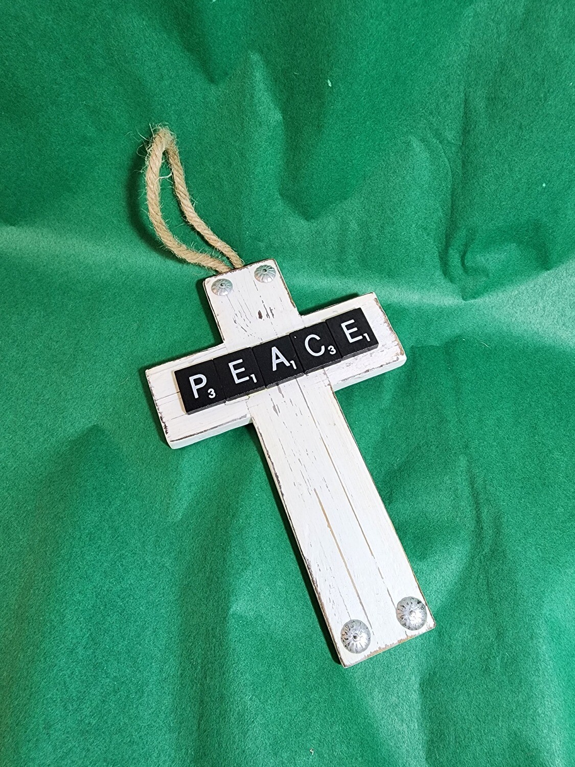 Peace Scrabble Wooden Cross 4.5&quot;L x 7&quot;H