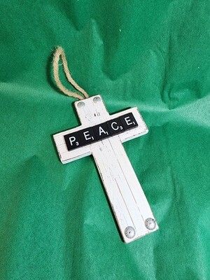 Peace Scrabble Wooden Cross 4.5&quot;L x 7&quot;H
