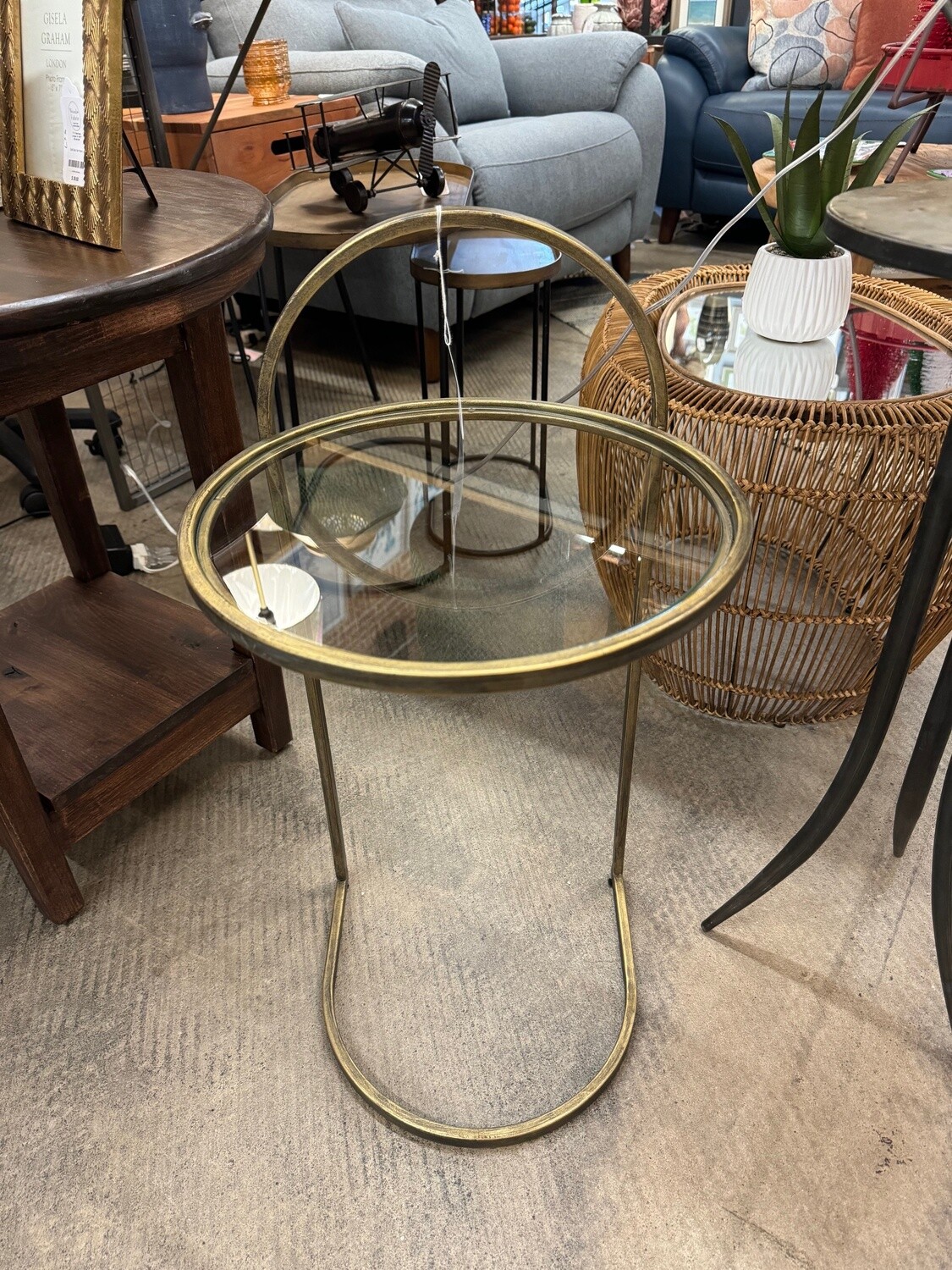 Antique Gold Side Table w/Glass Top