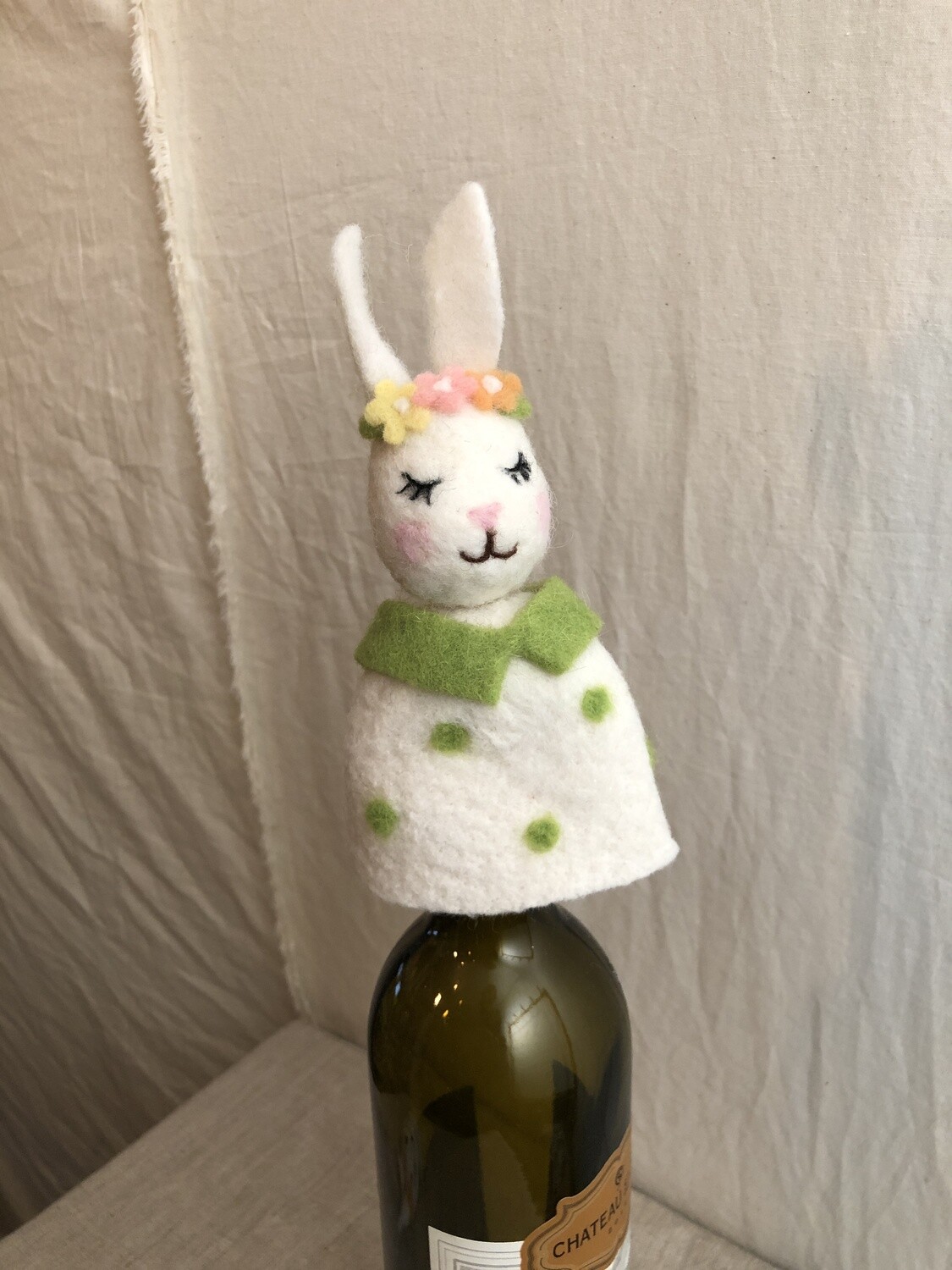 Felt Bunny Wine Toppers White