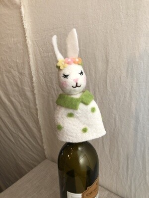 Felt Bunny Wine Toppers White