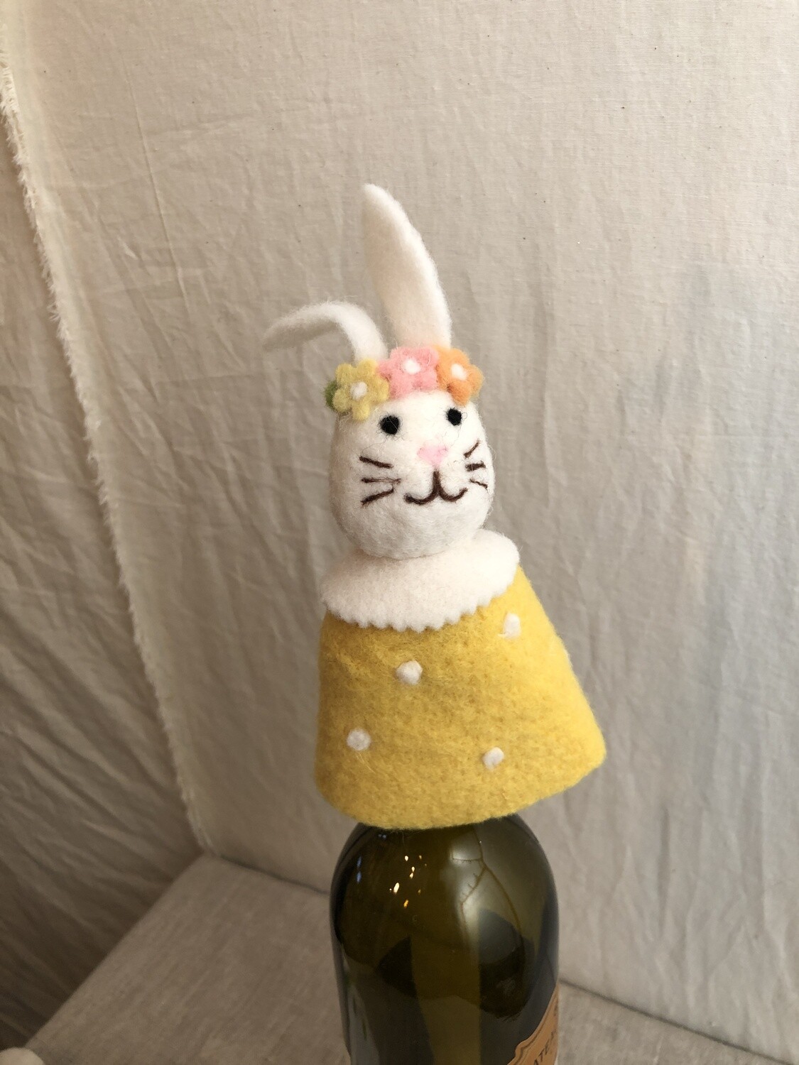 Felt Bunny Wine Toppers Yellow Felt Bunny Wine Toppers Yellow