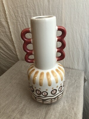 White Colorful Stoneware Vase 12&quot;T