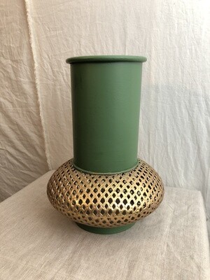 Meshed Metal Pot Green/Gold 11.75&quot;