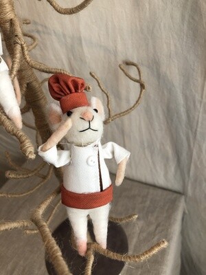 Felt Mouse w/Chef Jacket Ornament - Clay