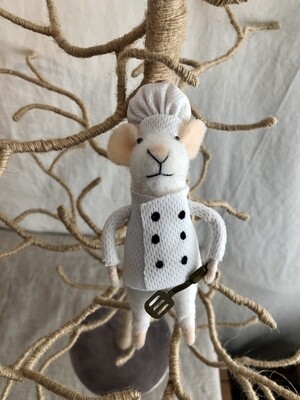Felt Mouse w/Chef Jacket Ornament