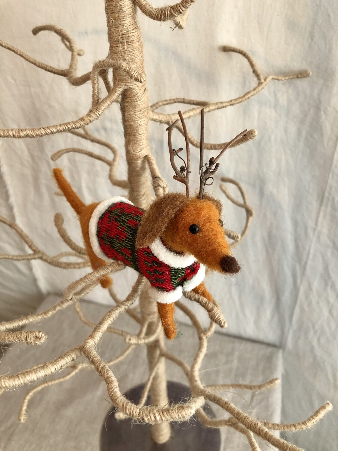 Felt Dachshund Reindeer Ornament