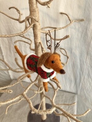 Felt Dachshund Reindeer Ornament