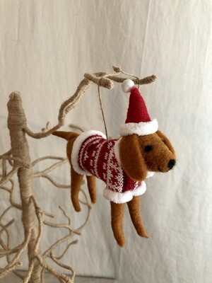 Felt Dog w/Christmas Knit Sweater Ornament