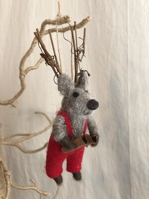 Felt Reindeer w/Red Overalls Ornament