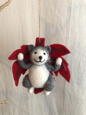 Felt Bear in Red Leaf Ornament