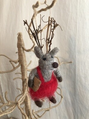 Felt Reindeer w/Red Dress Ornament