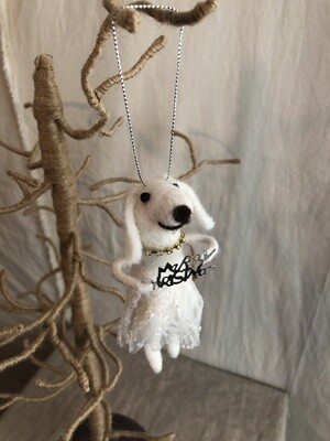 Felt White Dog w/Merry Christmas Sign Ornament