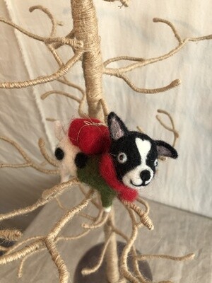 Felt Black &amp; White Dog w/Red Present