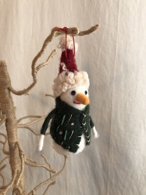 Felt Snowman Old World Ornament - Green