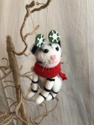Felt Black &amp; White Cat w/Snowflake Headband Ornament