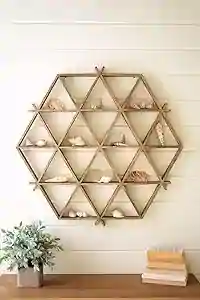 Wooden Hexagon Crisscross Wall Shelf