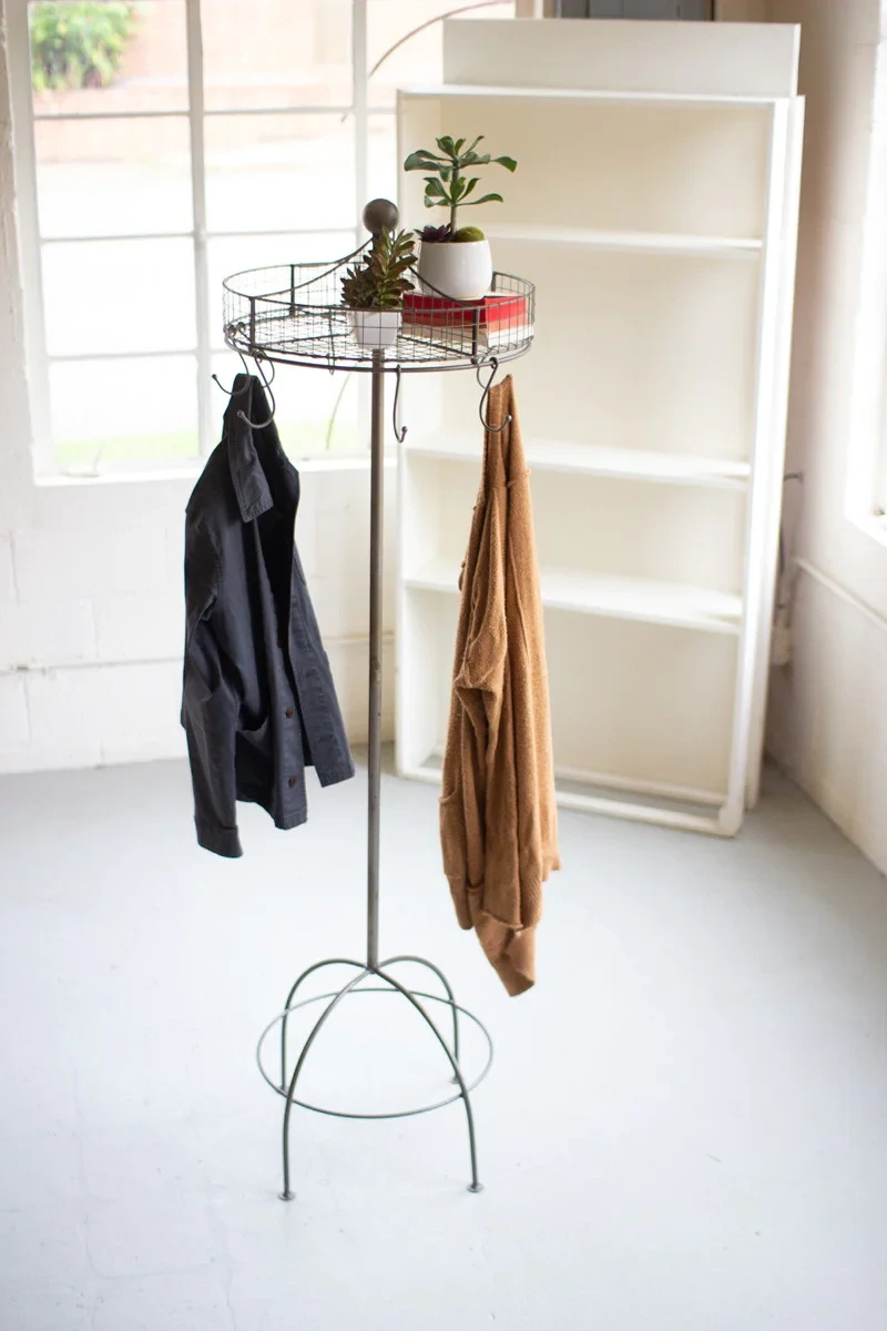 Spinning Basket &amp; Clothes Rack On Tall Stand