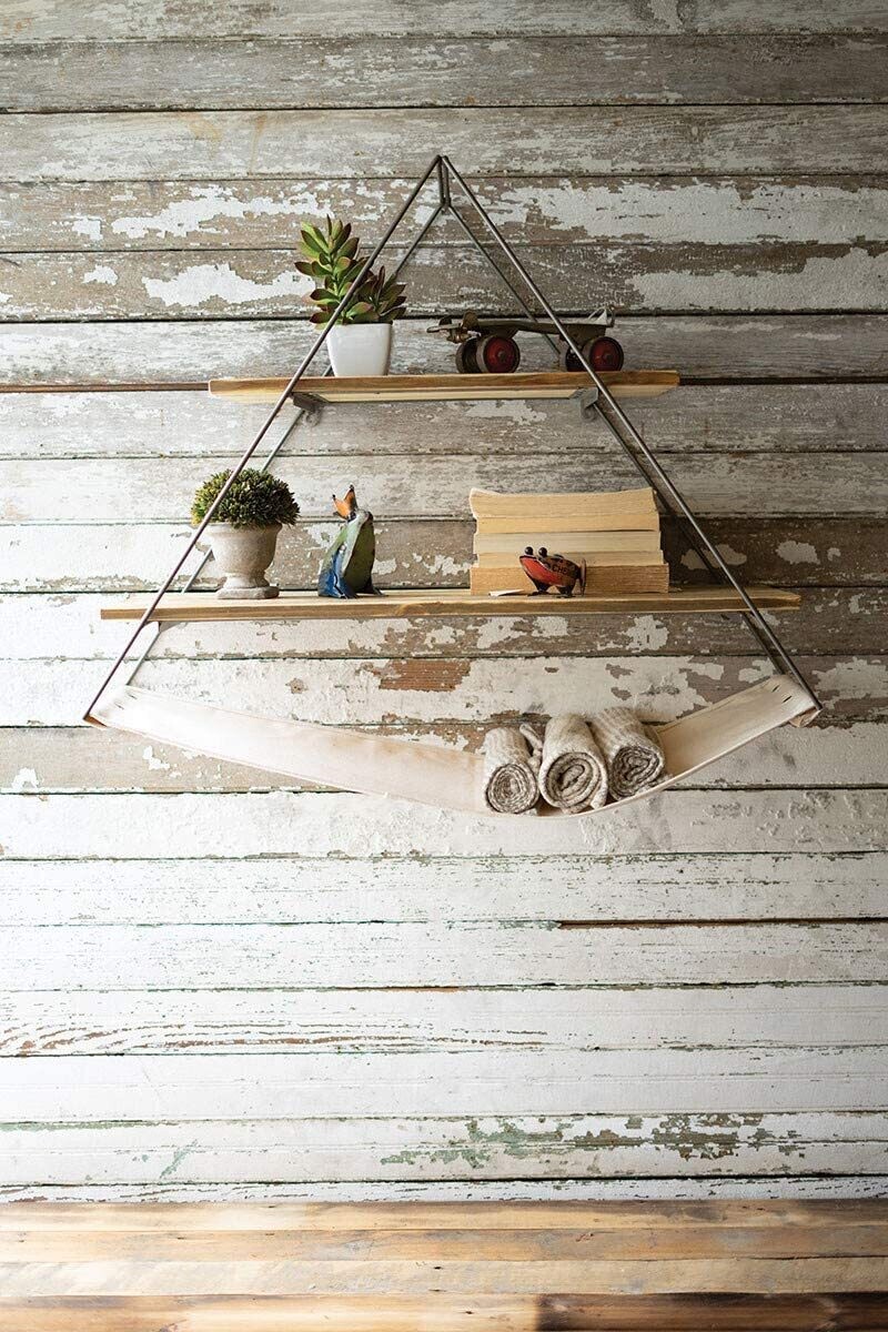 Triangle Metal w/Recycled Wood Shelves &amp; Canvas Sling