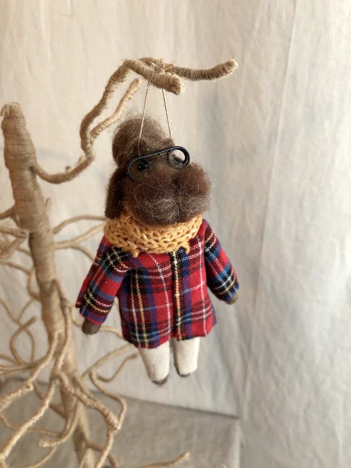 Felt Dog w/Plaid Jacket Ornament