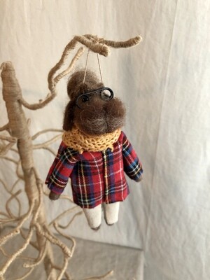 Felt Dog w/Plaid Jacket Ornament