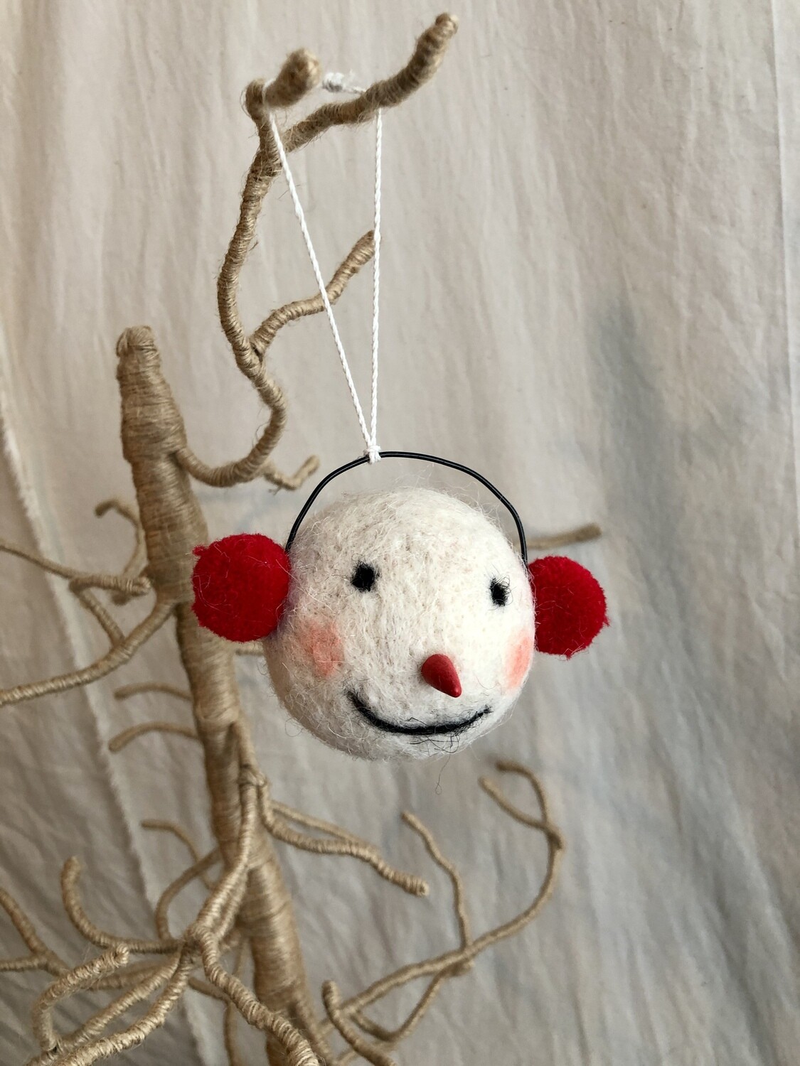Felt Snowman Head w/Earmuffs Ornament