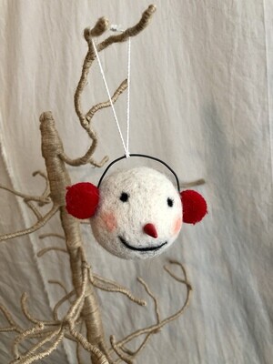 Felt Snowman Head w/Earmuffs Ornament