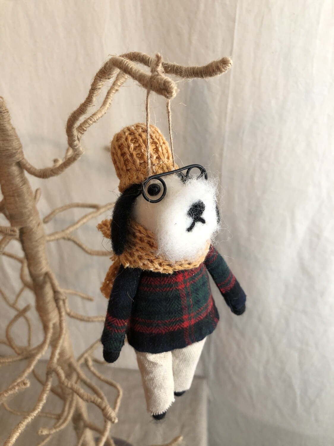 Felt Dog w/Plaid Sweater Ornament