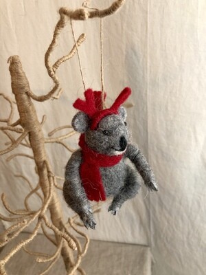 Felt Koala w/Red Scarf Ornament