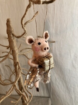 Felt Piggy w/Gold Skirt Ornament