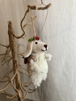 Felt Sheep Dog w/Backpack Ornament