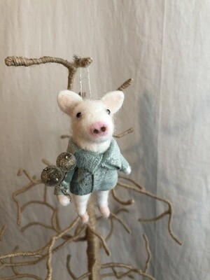 Felt Pig w/Seafoam Jacket Ornament