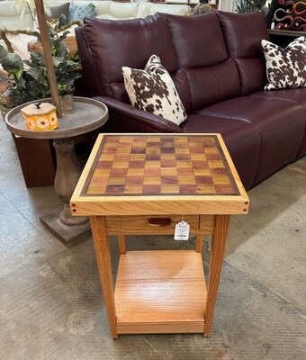 Chess/Checkerboard Side Table w/Game Pieces - 19&quot;x19&quot;x26.5&quot;T