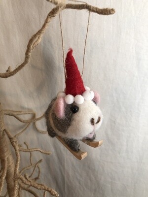 Felt Gerbil w/Santa Hat Ornament