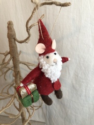 Felt Santa Mouse w/Presents Ornament